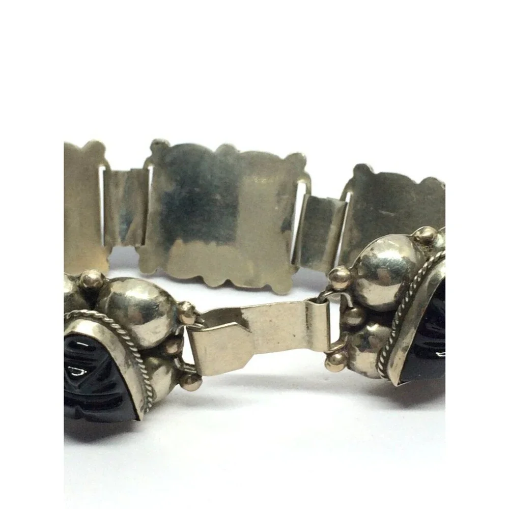 VINTAGE ALPACA Bracelet Mask Hecho En Mexico EGS Guad Jal Silver Tone